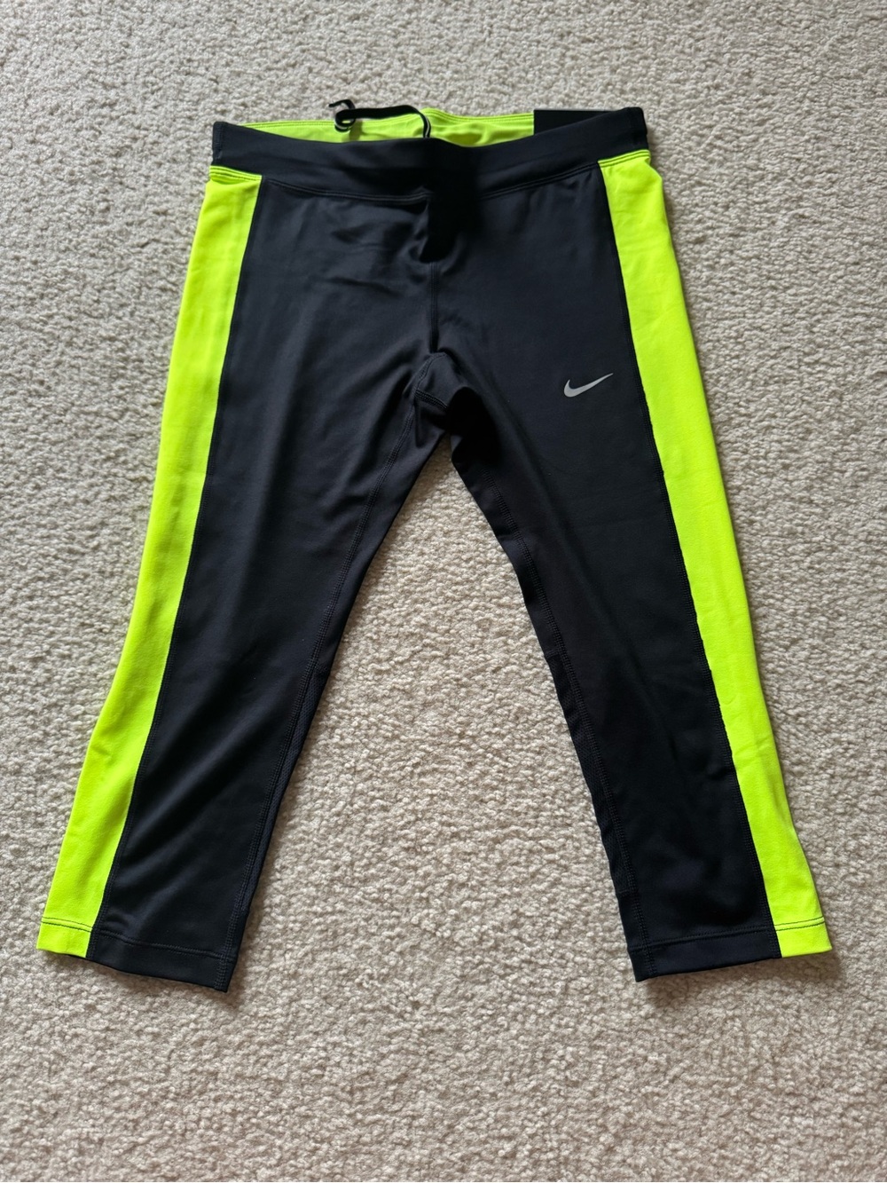 Nike Black Leggings with Neon Yellow Side Panels